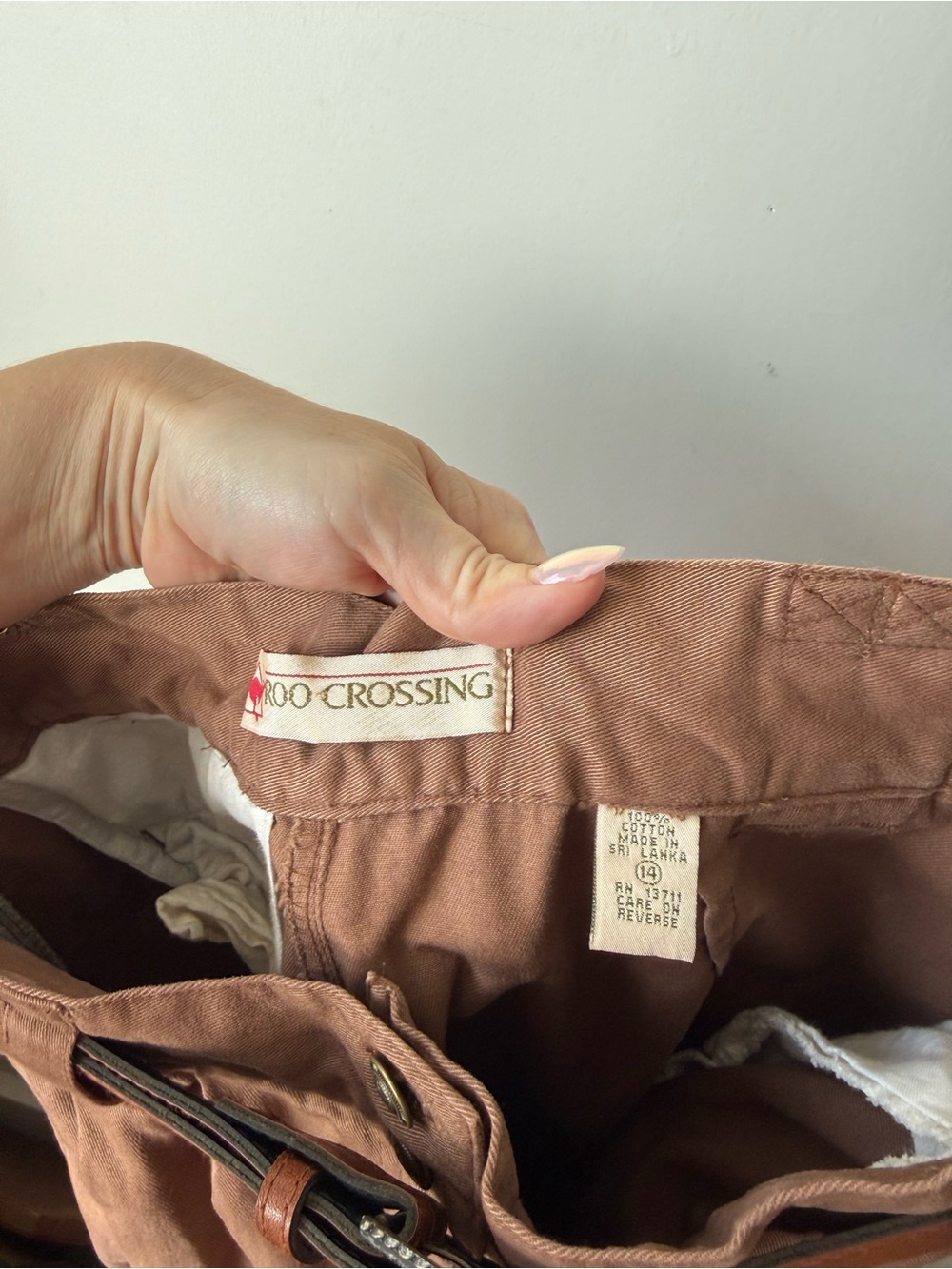 Vintage 90s Roo Crossing Brown Belted Tapered Pants 14 - Picture 3 of 3